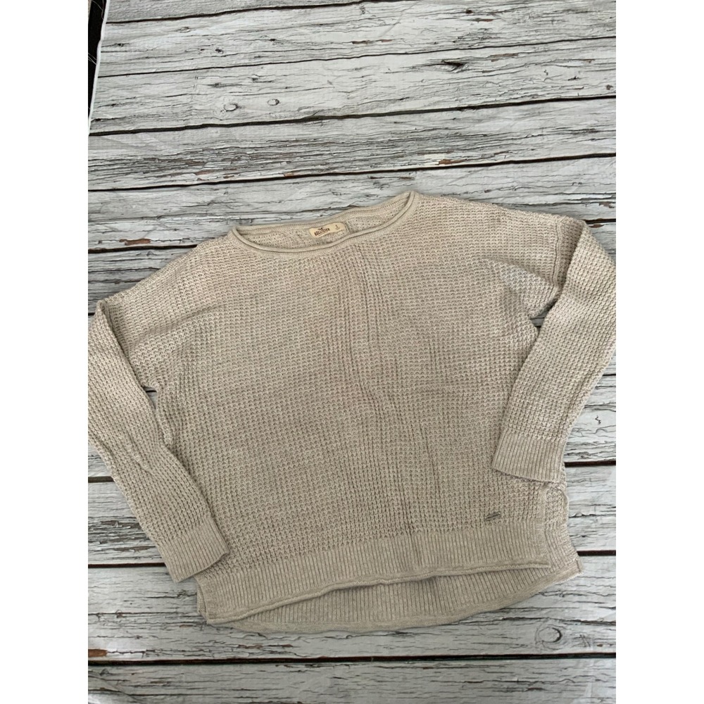 Hollister California Womens‎ Small Beige Waffle Knit Long Sleeve Scoop Sweater